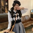 thumbnail image 3 of Lucyever Retro Argyle Pattern Women Vest Sweater Harajuku Preppy Style Sleeveless Sweaters Girl Autumn V-Neck Knitted Crop Tops, 3 of 5