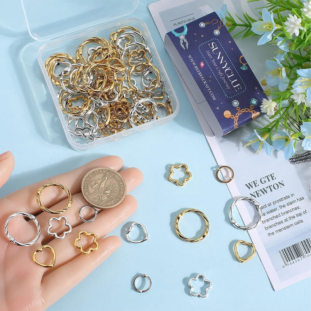 SUNNYCLUE 120pcs Hollow Alloy Bead Frames - Mixed Shapes For Jewelry Making - View #6
