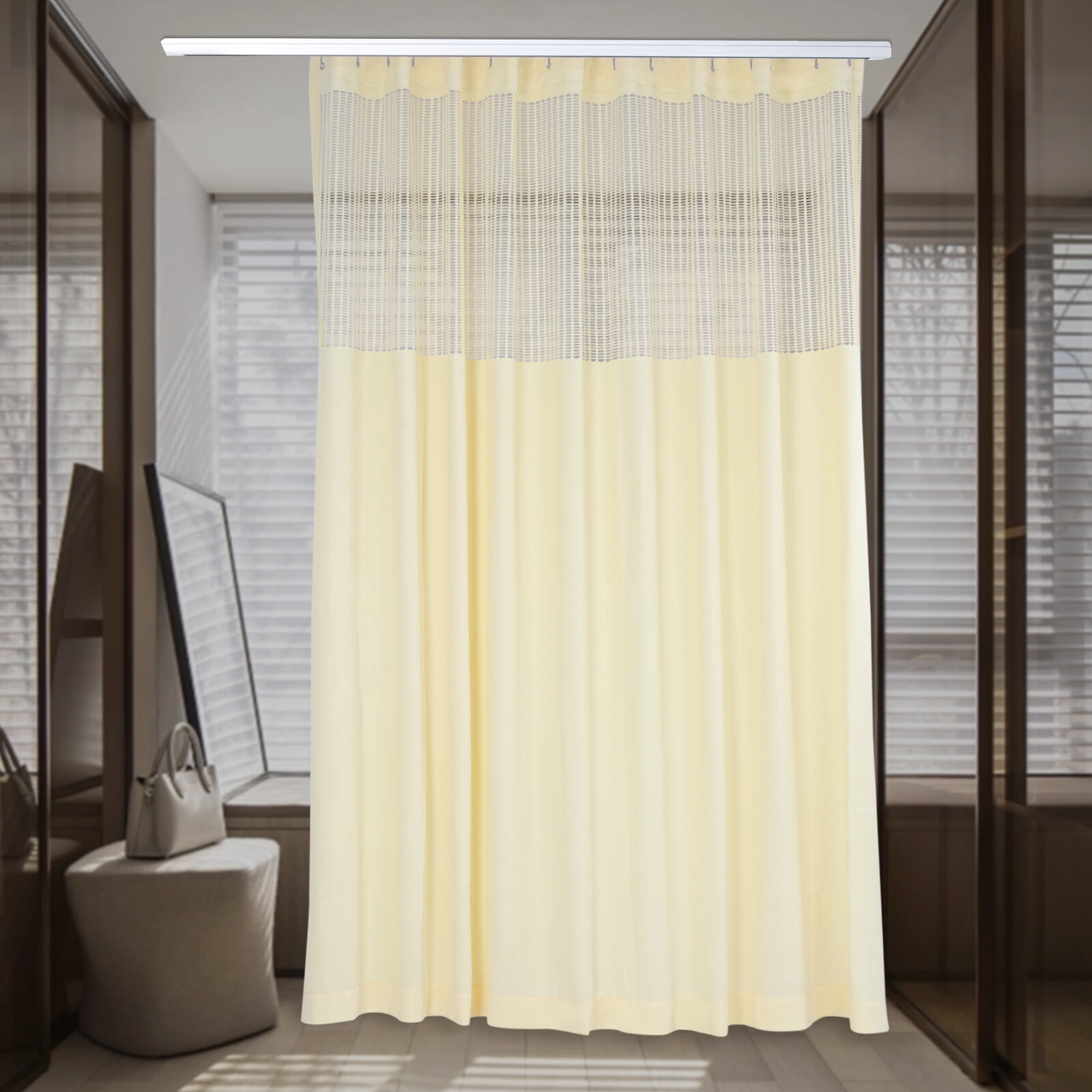 Semi-shading Room Divider Curtain Privacy Cubicle Curtain Beige Polyester Room Divider Curtain with Mesh Top
