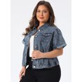 thumbnail image 2 of DARING DIVA Women's Plus Size Short Sleeve Lapel Button Denim Jacket 2X Grey Blue, 2 of 6