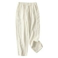 thumbnail image 3 of SNKSDGM Women's Plus Women's Pants Suit White Linen Pants Women Petite Plus Women's Summer Solid Color Pocket Loose Elastic Haren Versatile Casual Pants, 3 of 3