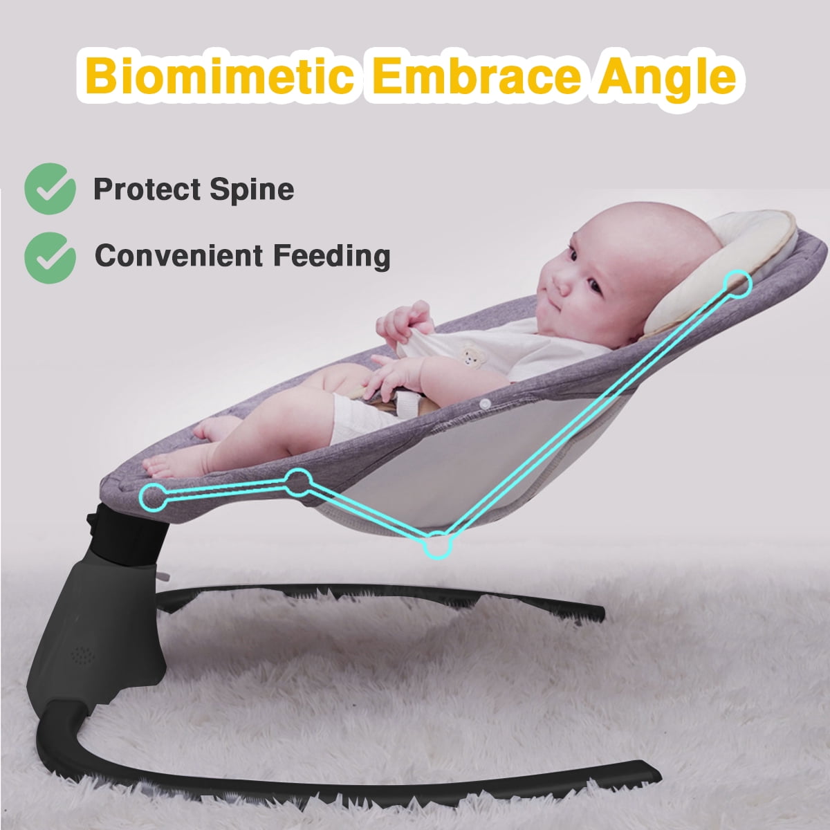 GIATUEE Electric Baby Swing with 12 Lullables, 4-Speed Infant Toddler Swings Bouncer, Bluetooth