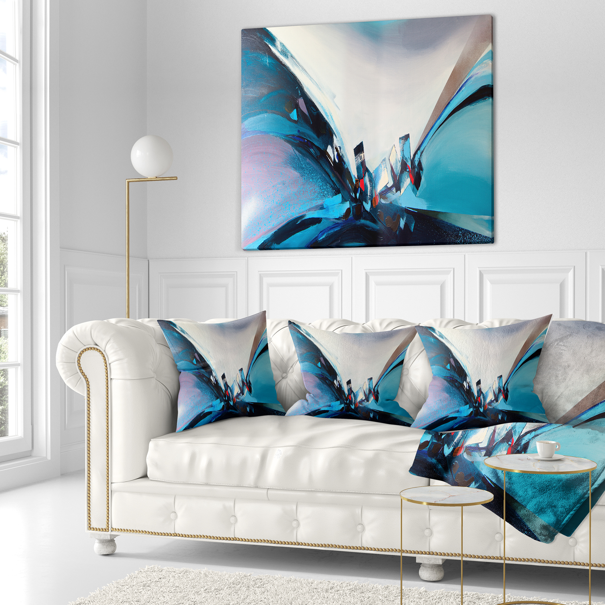 Designart Blue Panoramic Abstract Design - Abstract Throw Pillow - 18x18