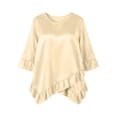 thumbnail image 4 of Lmueinov Womens Satin Summer Tops Plus Size 3/4 Length Sleeve Ruffle Hem Shirts Crew Neck Solid Flowy Casual Trendy Fall Going Out Tops for Women S-5XL, 4 of 4
