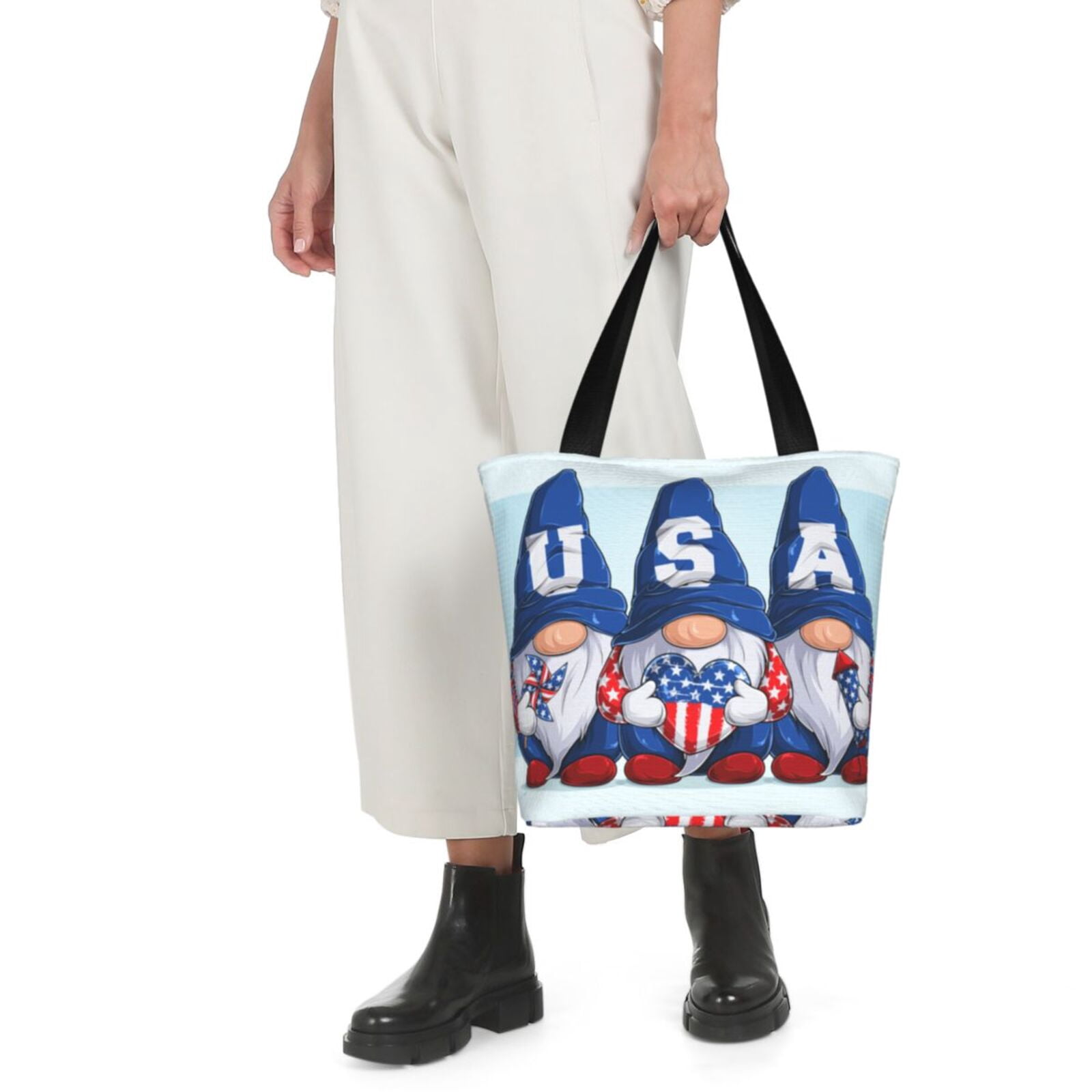 Ratiio Cute Gnomes in USA Print Shoulder Bag for Women, Polyester Crossbody Purse Lightweight Handbag for Daily Travel and Casual Use