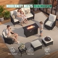 thumbnail image 3 of Clouddwell 7 Pieces Outdoor Patio Furniture Set, Rattan Wicker Sectional Swivel Rocker Chairs Sets with Fire Pit, Off White/Black, 3 of 9