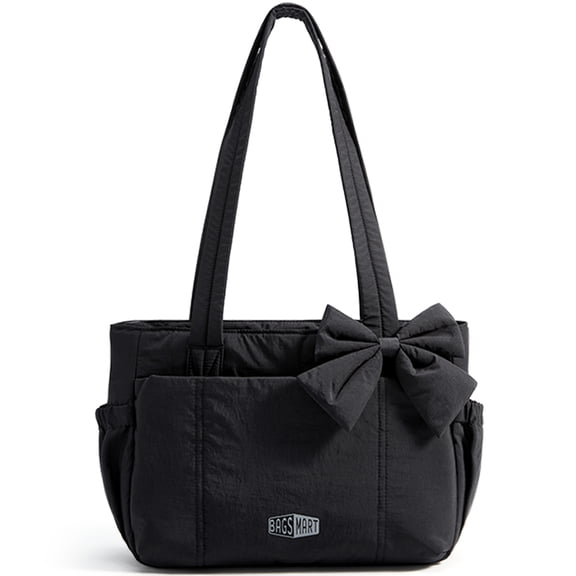 BAGSMART Crush Everyday Tote Bag for Women, Lightweight Tote Bag Casual Handbags for 13-Inch Laptop, Travel, Work, Beach, Gym, Shop, Black