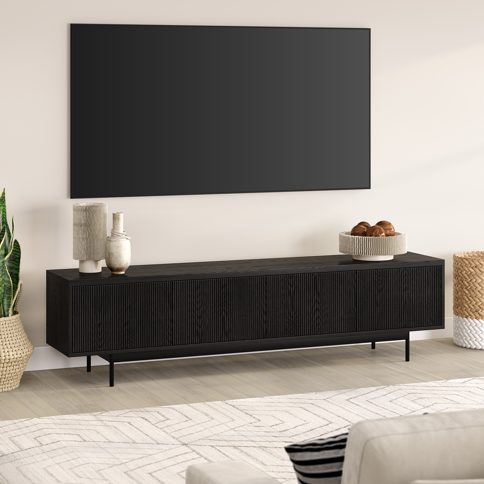 Whitman Rectangular TV Stand for TV's up to 85" in Black Grain