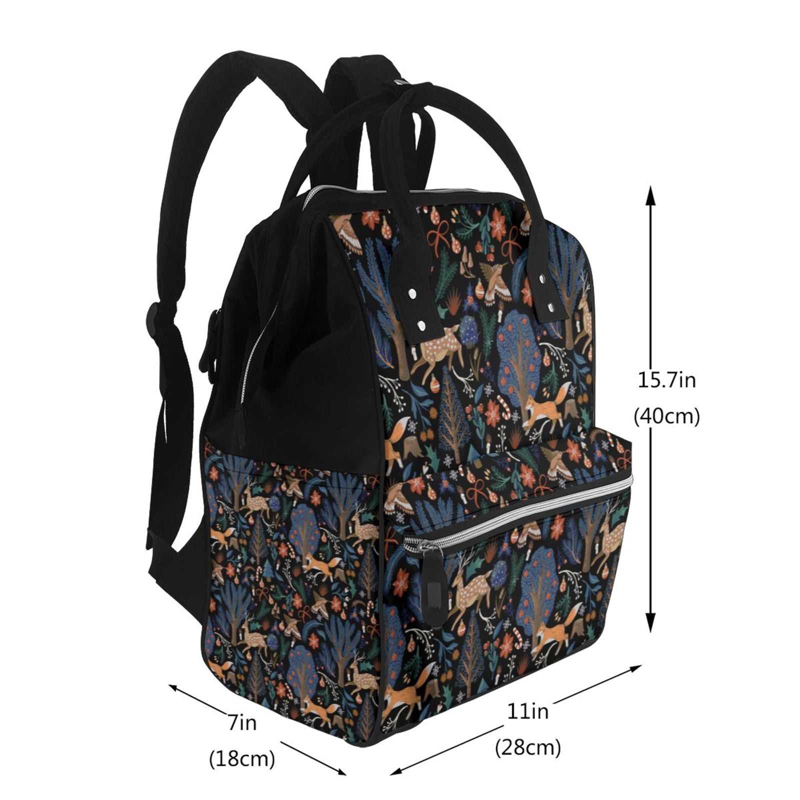 Fuzoiu fall fox deer bird Print Diaper Bag Backpack,Baby Essentials Travel Tote,Multi function Waterproof Diaper Bag, Travel Essentials Baby Bag - Unisex