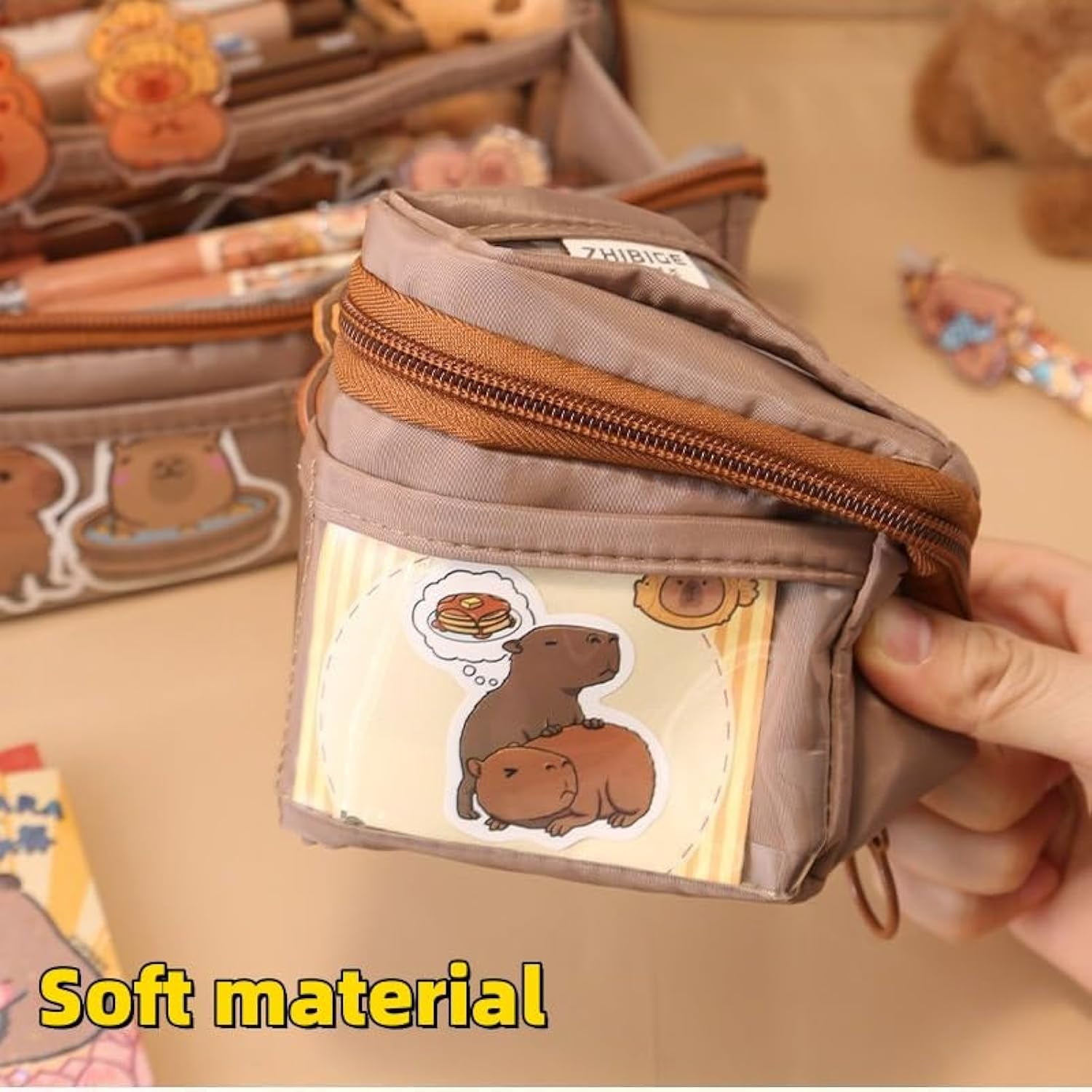Adorable Capybara Pencil Case with 16PCS Cute Accessories, Kawaii Pen Pouch: Includes Pens, Capybara Plush Brooch, Keychain, Clips, Note, and Stickers
