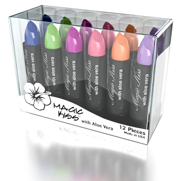 Magic Kiss Pack de 12 pintalabios de aloe vera que cambian de color, fabricado en Estados Unidos (colores de Aloha 01)