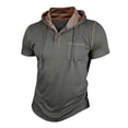 thumbnail image 2 of Ohufall Mens Short Sleeve Hoodies Plus Size Casual Solid Drawstring Hooded Pullover Shirts Short Sleeve Sports Hoodie Tops, 2 of 6