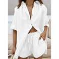 thumbnail image 3 of Women 2 Piece Outfit Summer Short Sleeve Top and Shorts Sweatsuit Set White S, 3 of 7