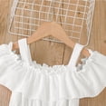 thumbnail image 4 of AINIYS Girls Off-The-Shoulder Dress With Elastic Neckline And Front Tie Closure Flowy Skirt For Spring Outing And Garden Party White 5-6Years, 4 of 8