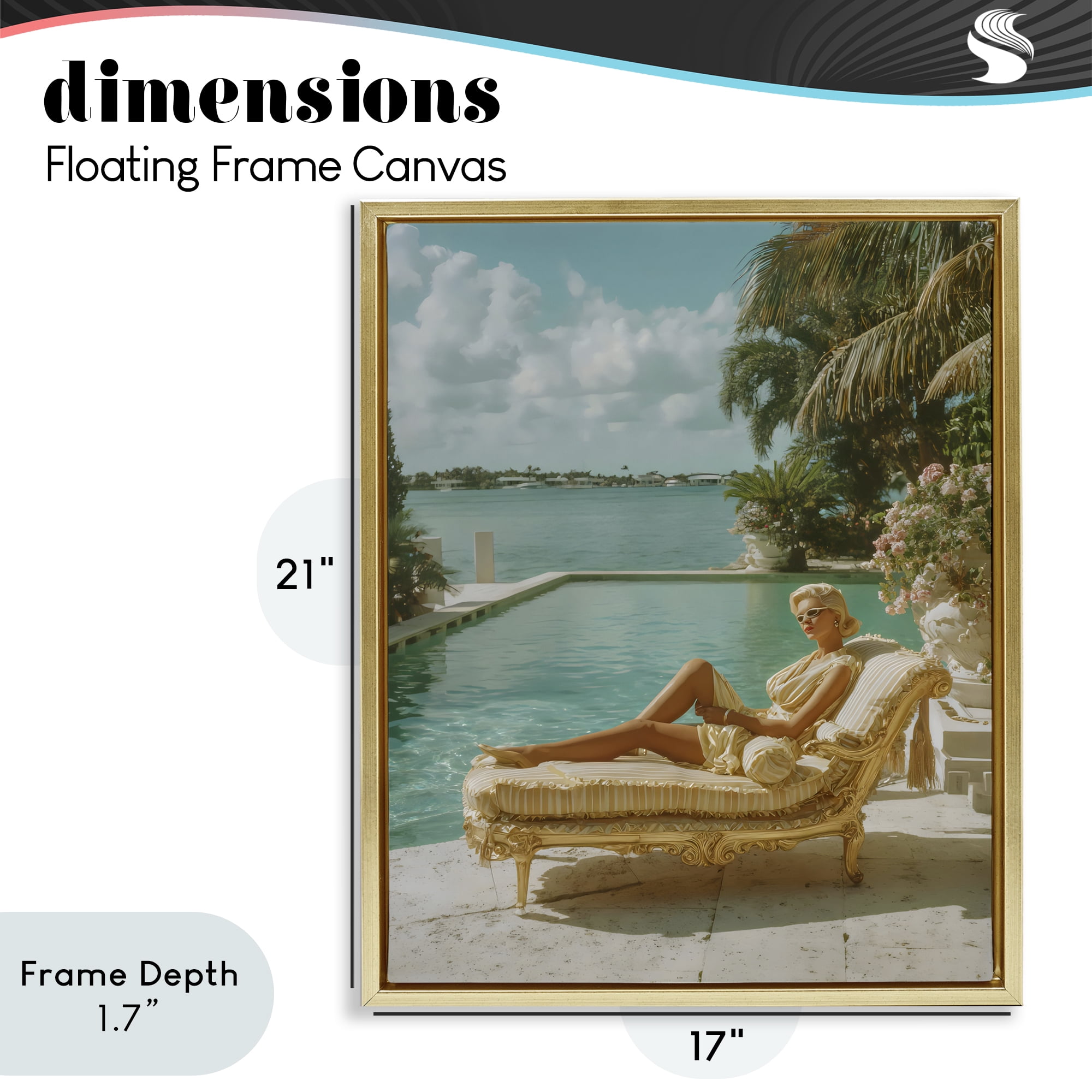 Stupell Industries Vintage Poolside Woman Gold Framed Floater Canvas Wall Art, design by Franklyn Gregory