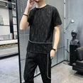 thumbnail image 3 of Conjunto de camiseta y pantalones a rayas para hombre, ropa deportiva, trajes deportivos, camiseta con alfabeto, ropa blanca para hombre, conjunto de 2 piezas, chándal, básico y genial, 3 of 5