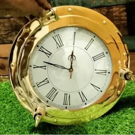 Antique Marine Brass Ship Porthole Clock Nautical 12" Wall Clock Home Decor.