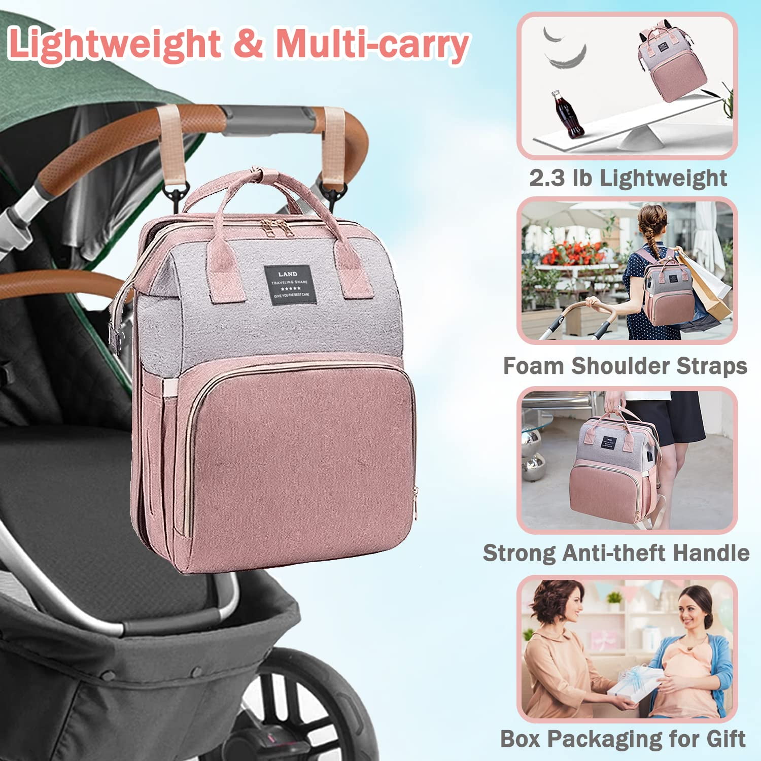 Diaper Bag for Travel, Baby Bag Diaper Bag with Changing Station Baby Girl Boy Waterproof Diaper Bag Backpack