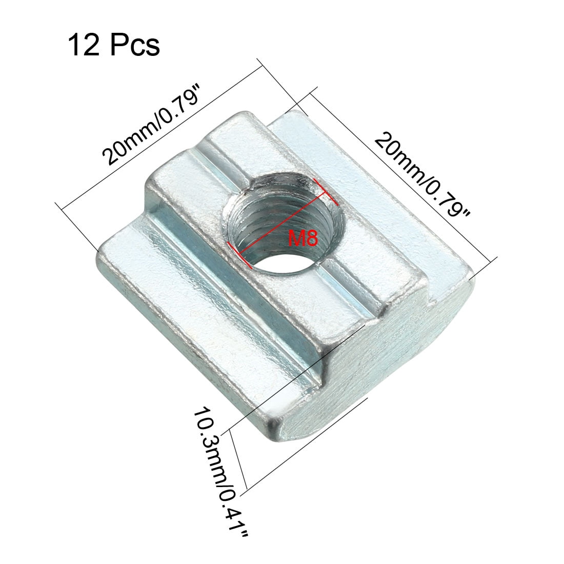 Slide in TNut, M8 Threaded for 4545 Series Aluminum Extrusions Profile