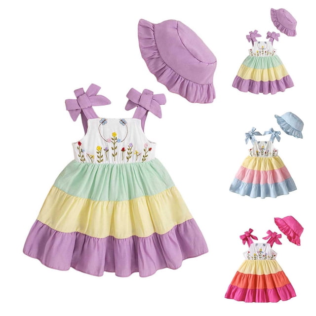 Faraee Robe d'Été Sans Manches à Fleurs Smockées pour Bébé Fille 0-3 Ans Robe Décontractée Boho de Plage Bleue