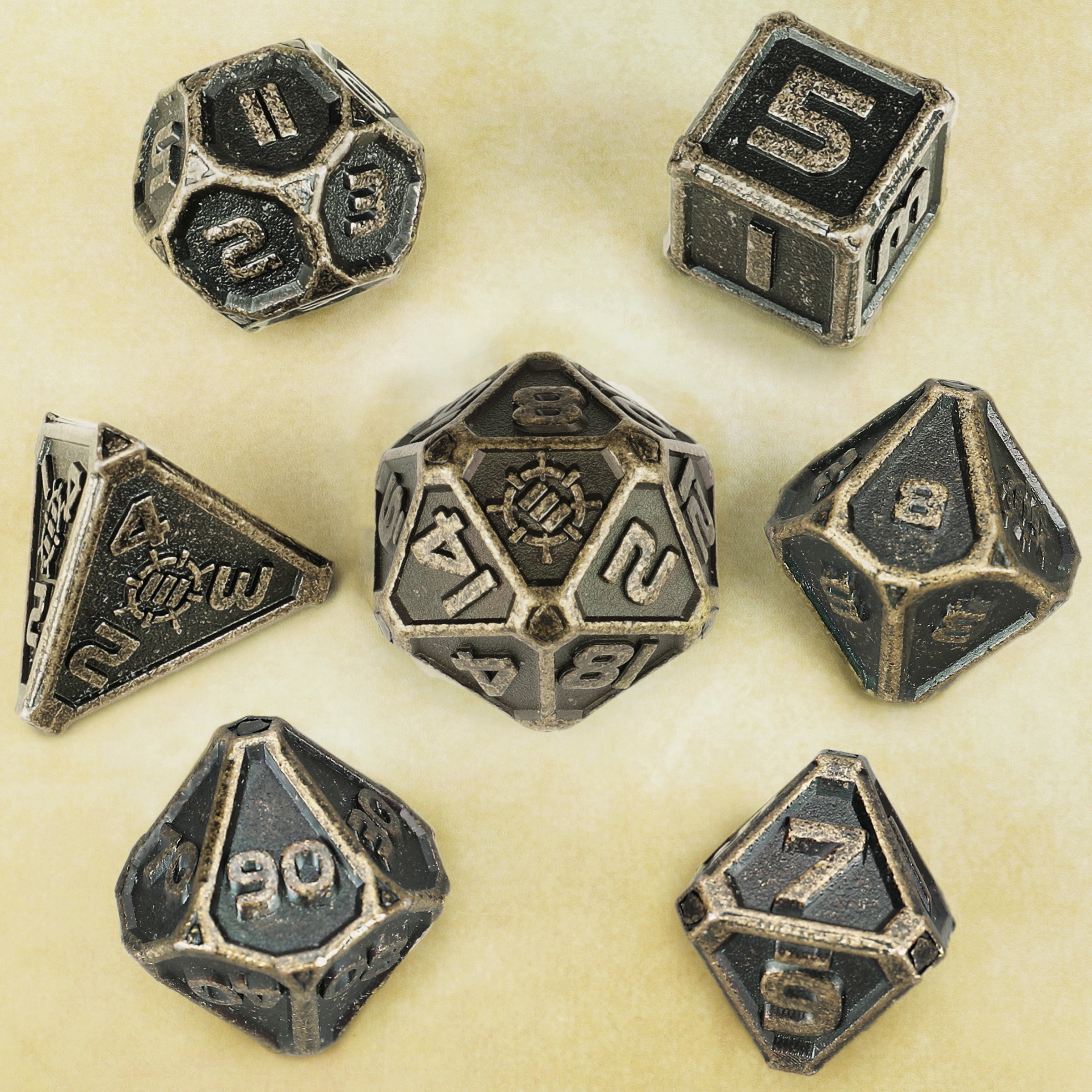 ENHANCE DnD Metal Dice Set - 7pc Solid Zinc Alloy Polyhedral DnD Dice with Storage Case and Dice Bag