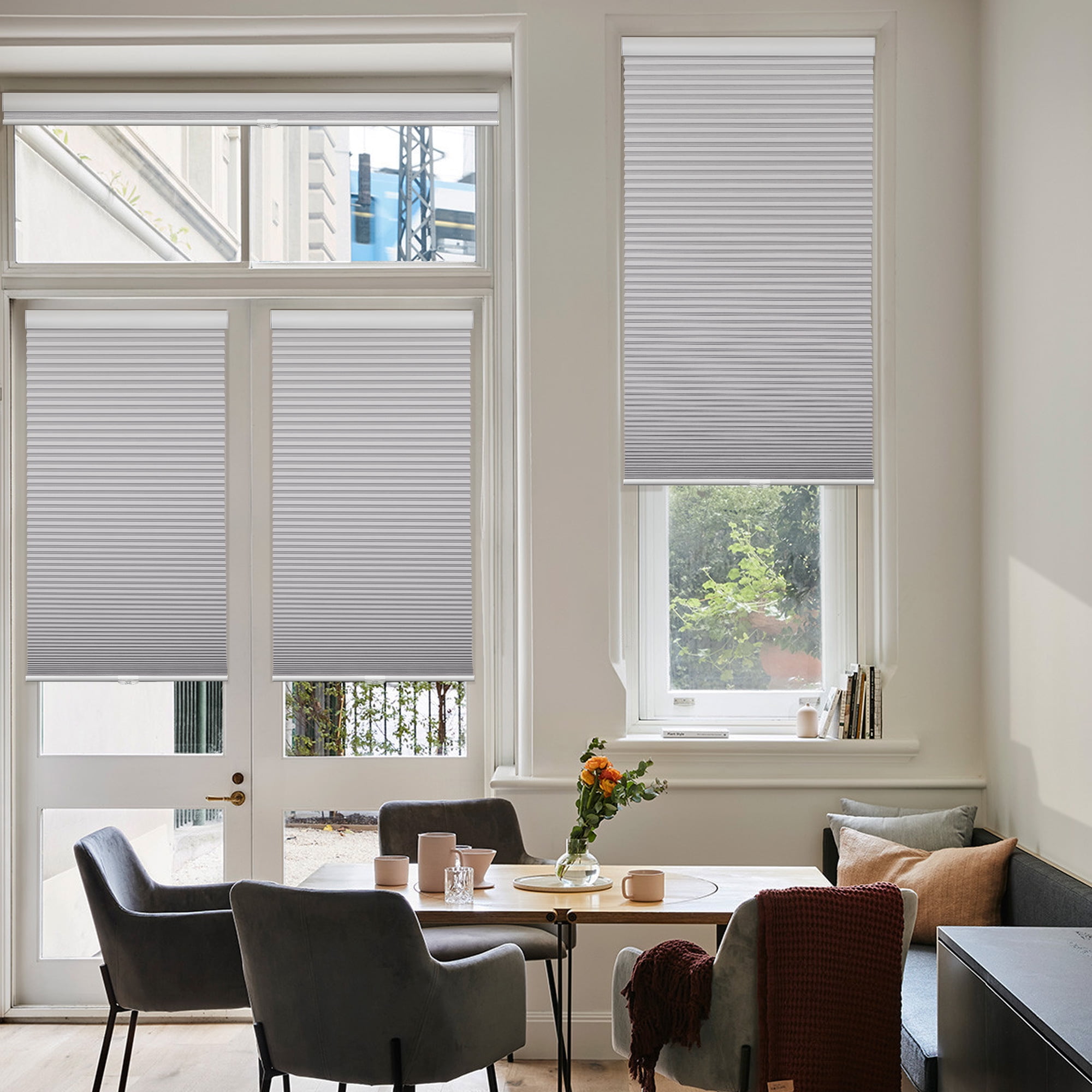 Keego Cordless Cellular Shade for Windows Insulated Mini Blinds for Room Darkening Blackout Gray, 44"W x 72"H