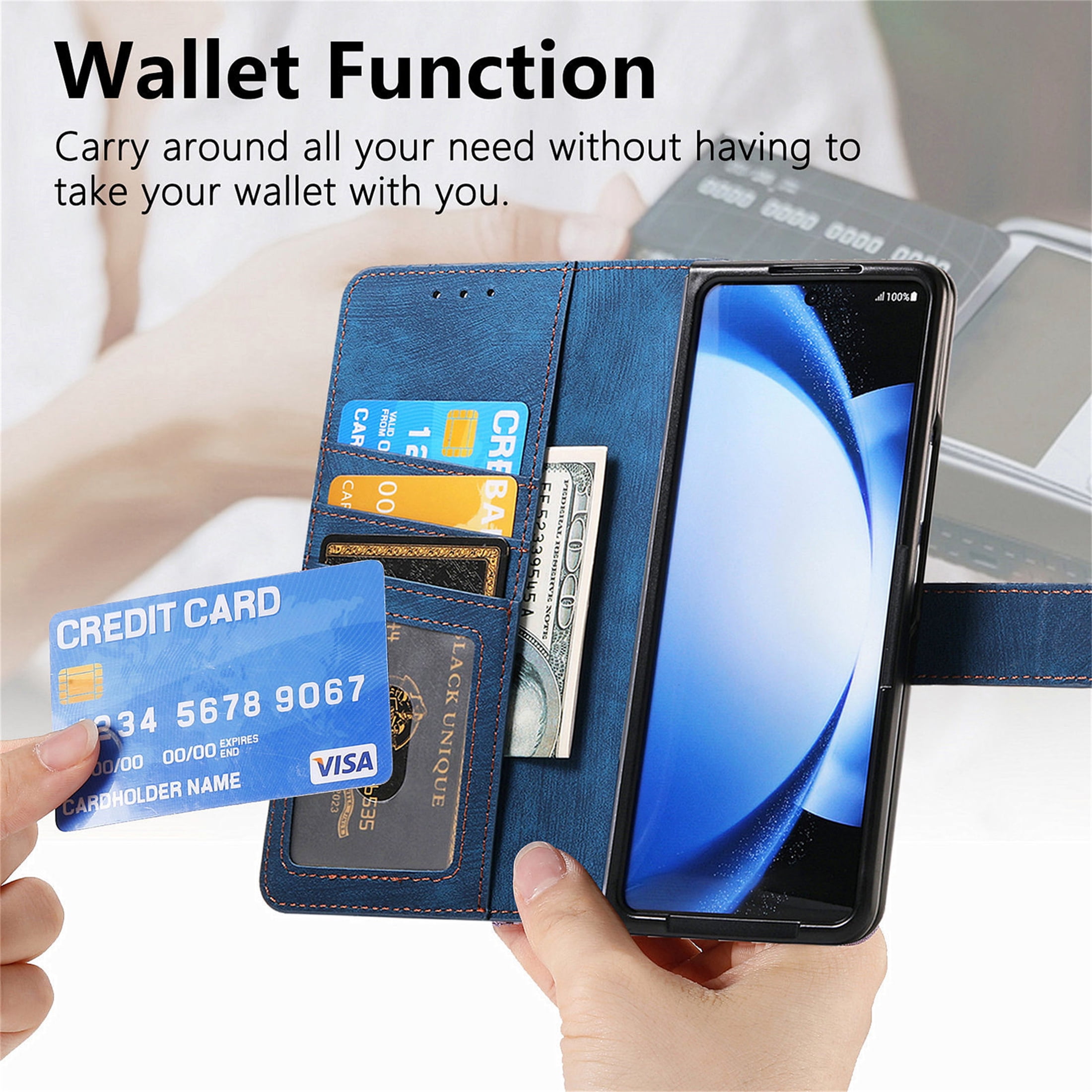 CCSmall for Samsung Galaxy Z Fold 6 5G Detachable Magnetic Wallet Phone Case, RFID Blocking Material Retro Folio Flip Leather Case Zipper Purse Cover with Card Slots for Galaxy Z Fold6 KQX Blue