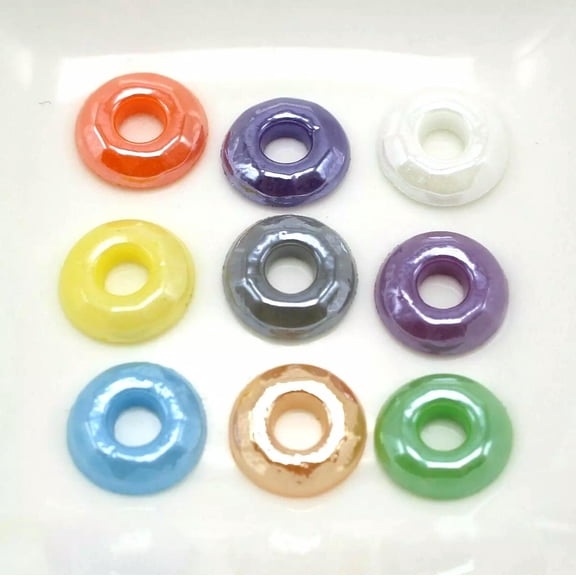 U8MO 200 Mixed Color Round Donut Flatback Glass Ceramic Cabochon 10mm Tiny Glass Tile