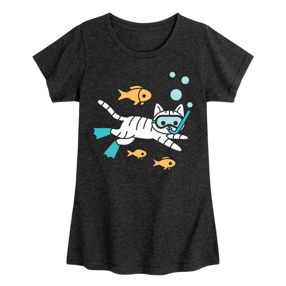 Instant Message - Snorkel Cat - Toddler & Youth Girls Short Sleeve Graphic T-Shirt