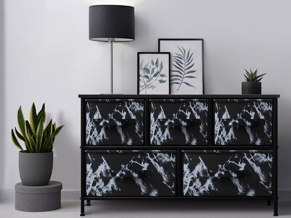 Sorbus 7-Drawers Chest Dresser - White Frame, Black Marble