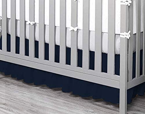 Crib Skirt Dust Ruffle, 100% Egyptian Cotton 800 Thread Count, Nursery Crib Toddler (28" x 52" x 14") Bedding Skirts for Baby Boys or Girls, 14" Drop, Navy Blue Solid
