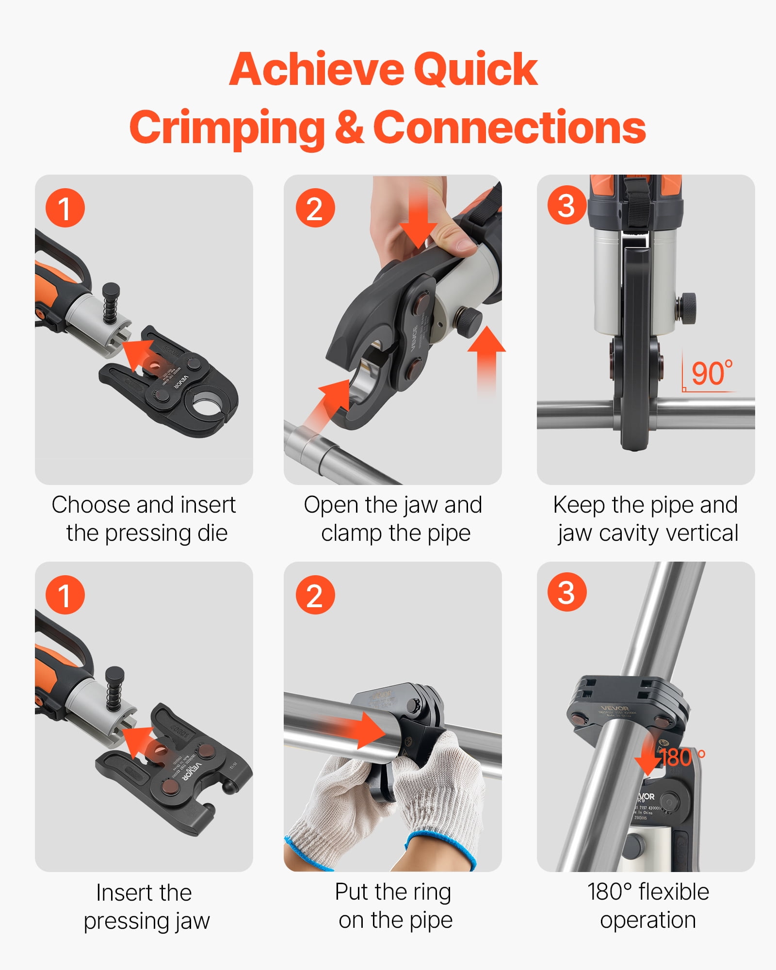 VEVOR 7PCS MegaPress Pressing Kit 1/2" to 2" - 3PCS Press Jaws, 3PCS Press Rings, 1PCS Actuator for MegaPress Carbon Steel Pipes, Compatible with Standard Press Tools - with Case