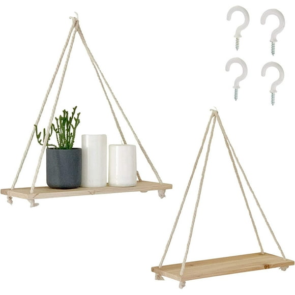 Hanging Shelves for Wall Floating Shelves, Macrame Rope Triangle Shelf, Natural Light Reclaimed Wood,Boho Dorm Living Room Bedroom Decor