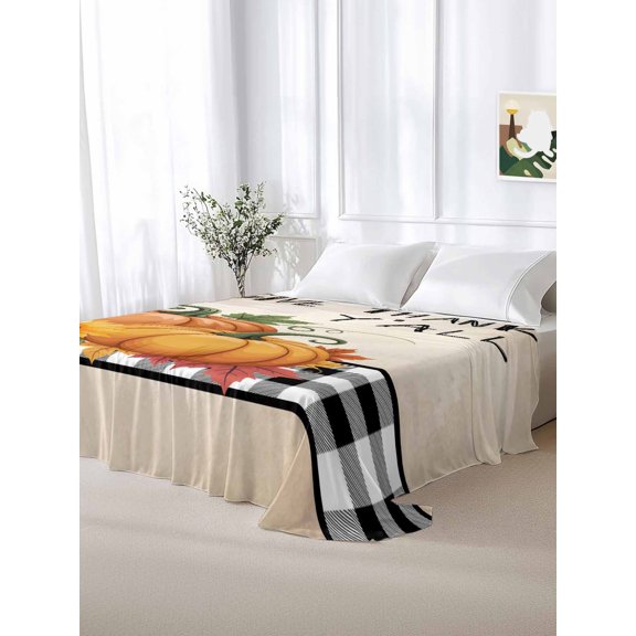 California King Size Flat Sheet Only,Thanksgiving Fall Pumpkin Soft Top Bed Sheets Breathable Bedding Sheet Rustic Plaid Microfiber Hotel Luxury Top Sheets