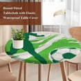 thumbnail image 3 of Green Football Round Tablecloth 55-60 Inch Round Fitted Table Cloth with Elastic Edge, Soccer Sports Player Silhouette Rustic Waterproof Table Cover Protector for Outdoor Picnic Party Dining, 3 of 9