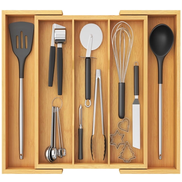 Organizador de utensilios Lifewit para cajón de cocina, bambú, tamaño grande