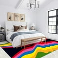 thumbnail image 2 of Abstract Colorful Stripes Area Rugs, Vintage Multicolor Wave Carpet, Machine Washable Non Slip Low Pile Rug for Living Room Bedroom Study Office Entrance Foyer 5x6ft, 2 of 8