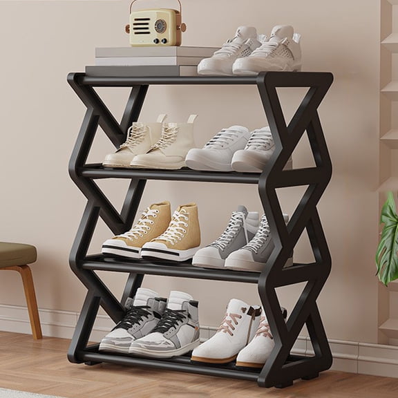 4 Tiers Shoe Rack,Adjustable Shoe Shelf Storage Organizer,Stackable Boot & Shoe Storage,for Entryway,Hallway,Closet,Black