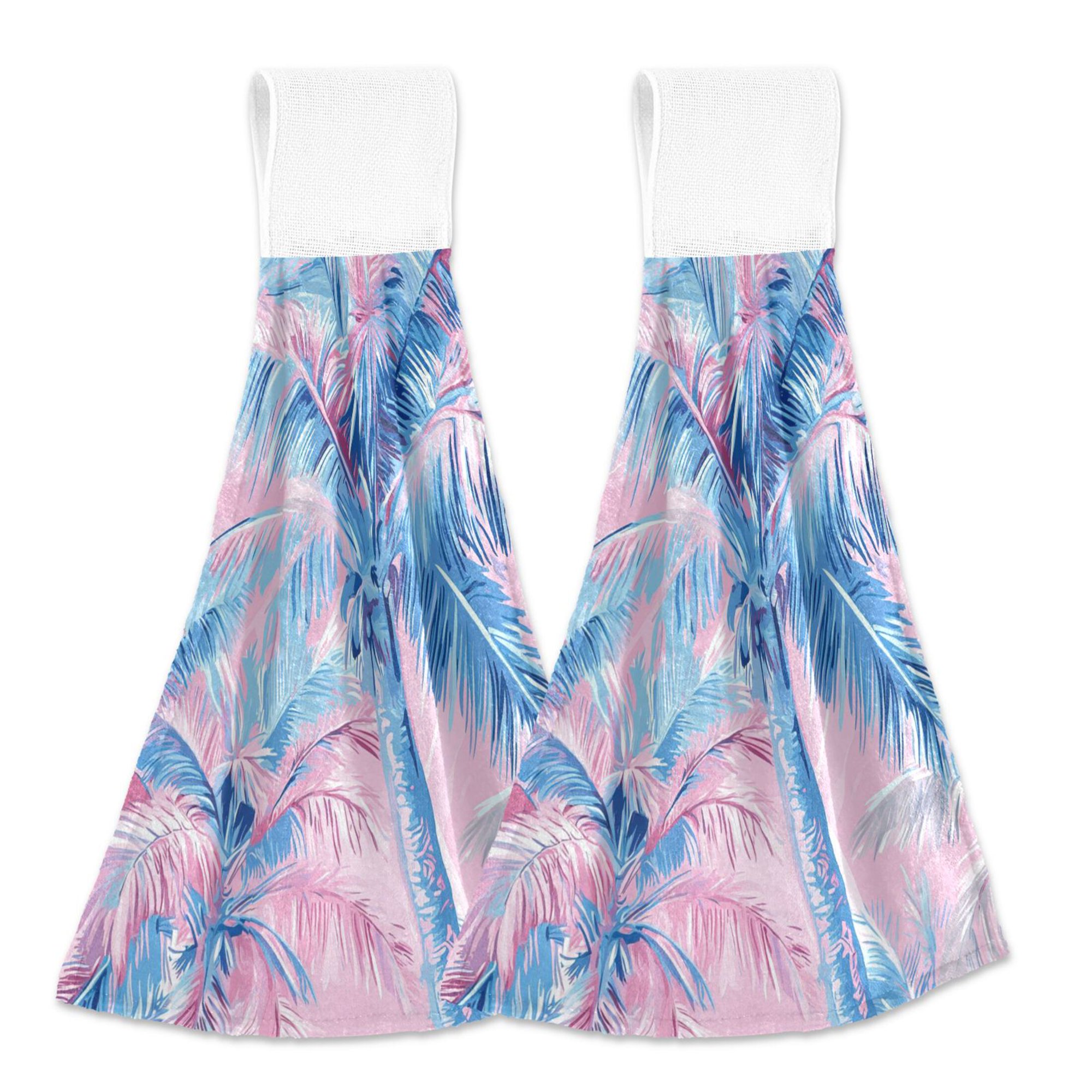 BZSMCE Hanging Hand Towels Fashion Island Glow Pattern 2-Pack - Velcro Style Bathroom Kitchen Towels