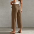 thumbnail image 5 of BLVB Cotton Linen Capri Pants for Women Casual Summer Drawstring Elastic High Waist Capris Wide Leg Cropped Trousers with Pockets, 5 of 9
