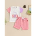 thumbnail image 4 of Suealasg Big Sister Little Sister Matching Outfits Letter Print Short Sleeve Tops and Elastic Waist Shorts 2Pcs Kids Toddler Baby Girls Summer Clothes, 4 of 9
