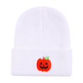 thumbnail image 3 of Fabrcox Halloween Cuffed Knit Beanie Hat for Adults and Teens, Unisex Soft Warm Beanie with Embroidered Pumpkin Pattern, Holiday Party Costume Accessories White, 3 of 8