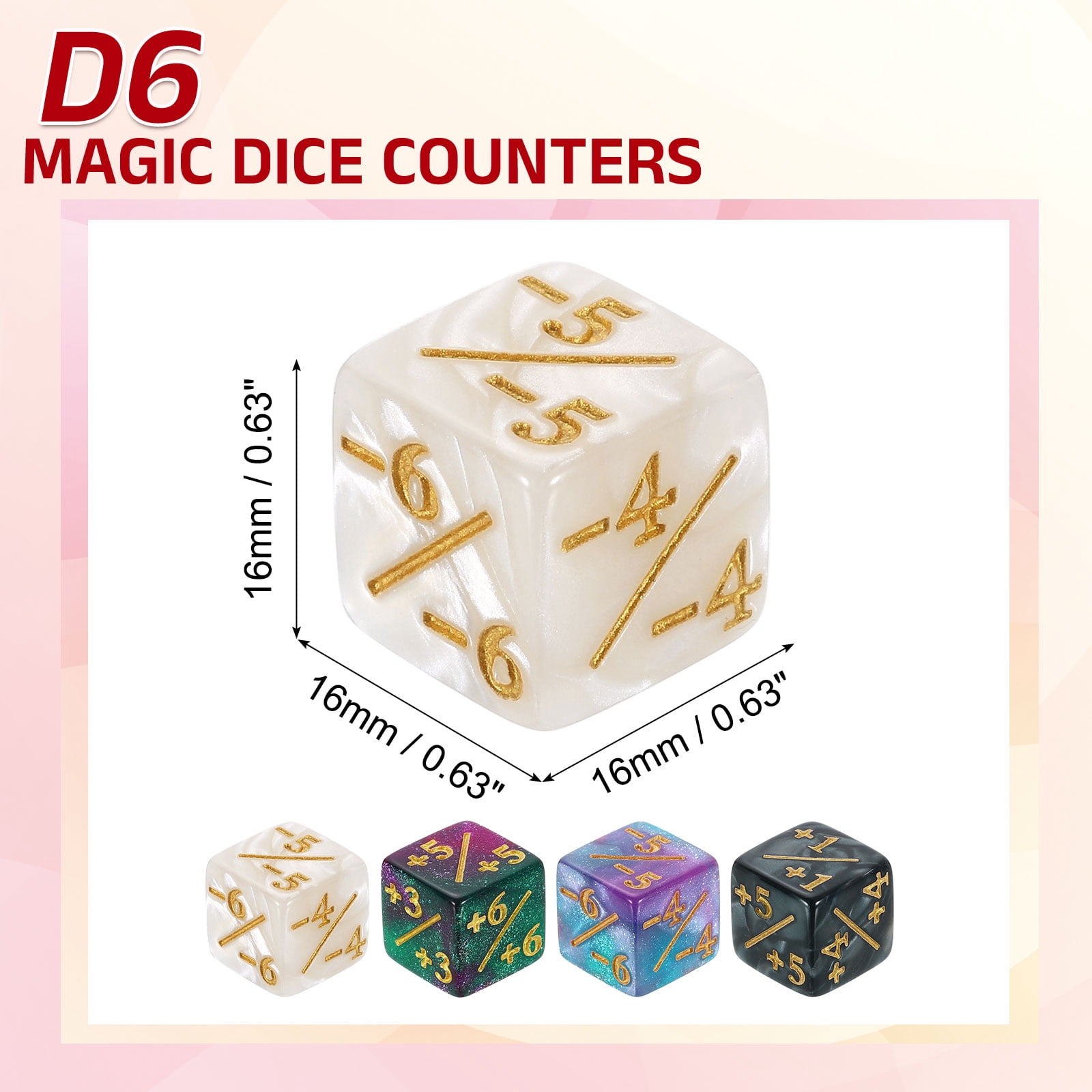 48Pack Magic Dice Counters, Acrylic D6 Life Counter Token Dice Set, 4 Styles