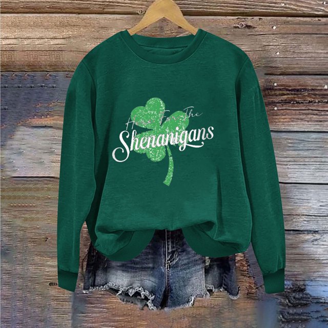 Herrnalise - Sudadera con estampado de trébol del Día de San Patricio para mujer, sudadera con trébol irlandés, suéter holgado de manga larga, prepárate para la grandeza por menos