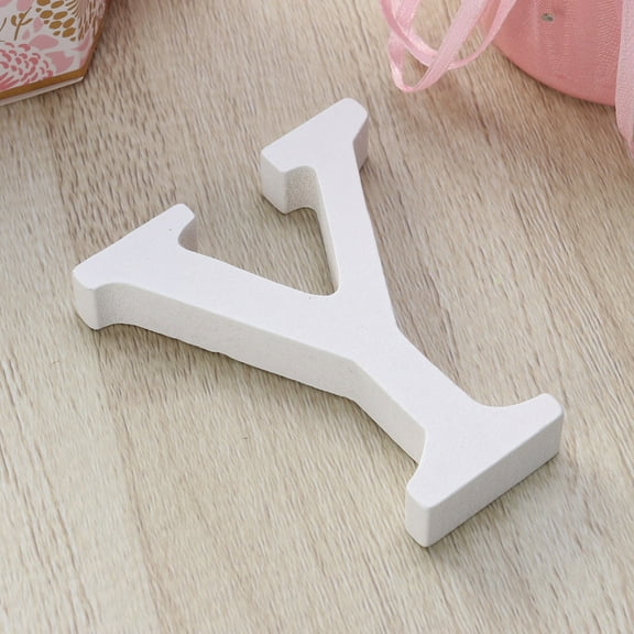 OUNONA Wooden Letter Y Decor for Crafts and Display White Color Stands on Table 8cm