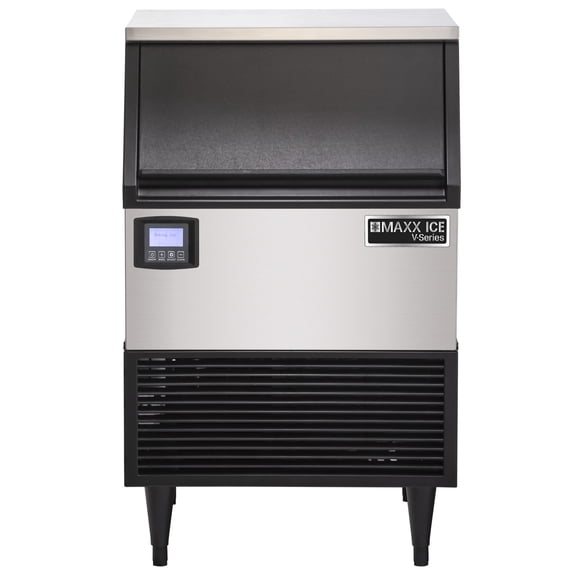 Maxx Ice V-Series Self-Contained Ice Machine, 200 lb, Full Dice Ice Cubes, with 75 lb Built-in Ice Storage Bin, in Stainless Steel with Black Trim (MVI200F)