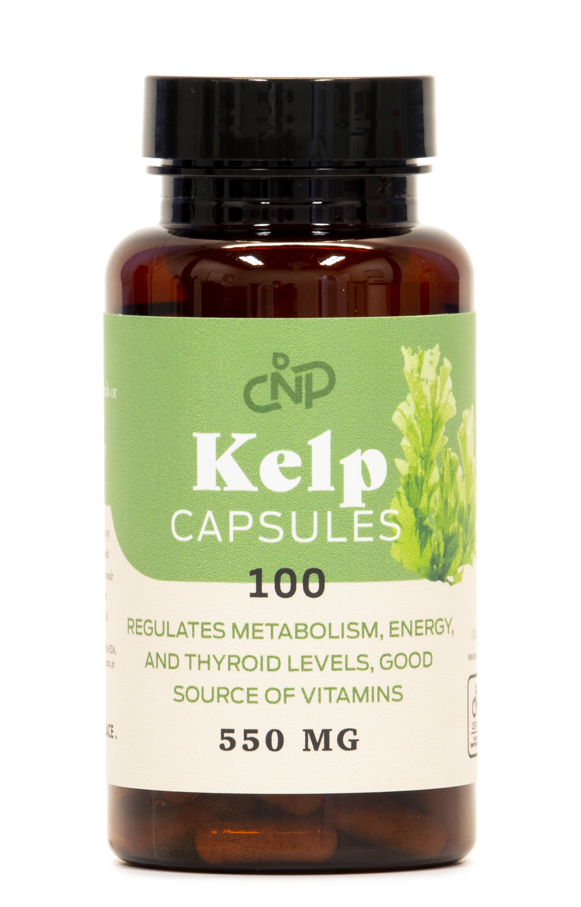 Raw Sea Kelp Powder Supplement 550mg Capsules 100 Pills Powdered Raw Seaweed & Thyroid Support