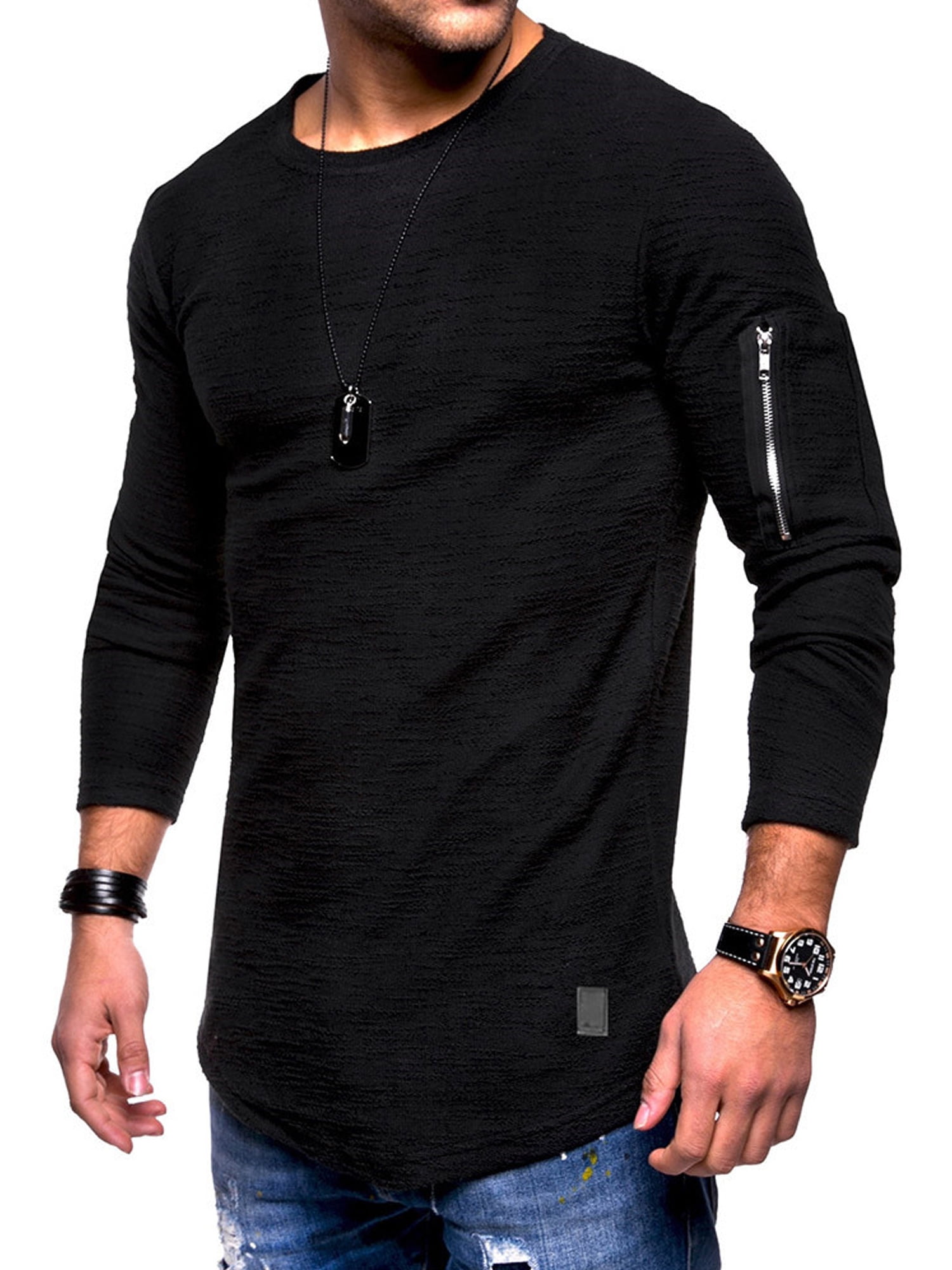 Men Cotton Long Sleeve Round Neck T Shirt Casual Tops Blouse Outdoor Muscle Tee