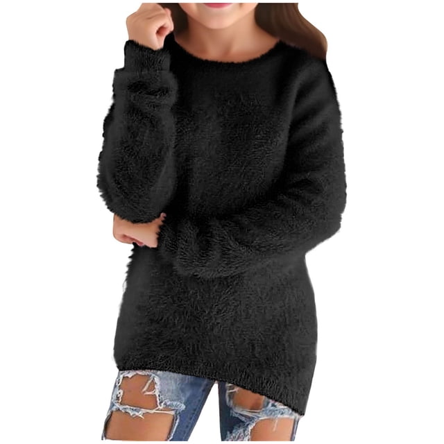 DXOUPM Chandails pour Filles Vêtements de Mode d'Automne Légers Décontractés Col Rond Manches Longues Hauts