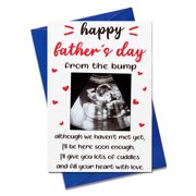 WaaHome Funny First Fathers Day Card for Dad from Baby Daughter Son Wife Happy 1st Fathers Day from the Bump Card Photo Insert First Father's Day Gift Card for First Time Dad New Dad Father to Be